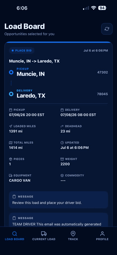 LoadWise Driver App opportunity module